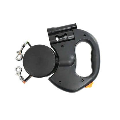 Black retractable dog leash on a white background with 'Black' .